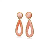 Orecchini pendenti da donna in oro giallo 18 kt con corallo rosa cabochon – 7.78 g – Idee Preziose dal 1987 - IP.OK18G/19